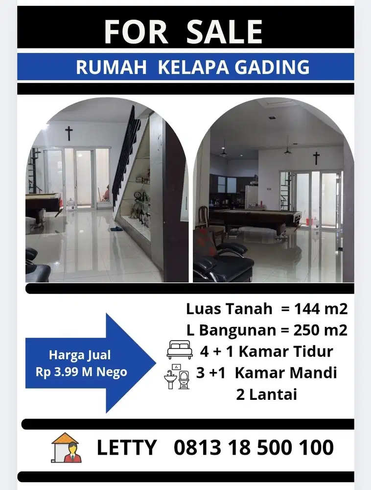 Rumah 2 Lantai Kelapa Gading Jakarta Utara Rp 3.99 M Nego