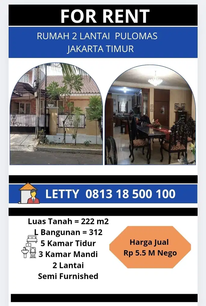 Rumah Pulomas Jakarta Timur Rp 5.5 M Nego