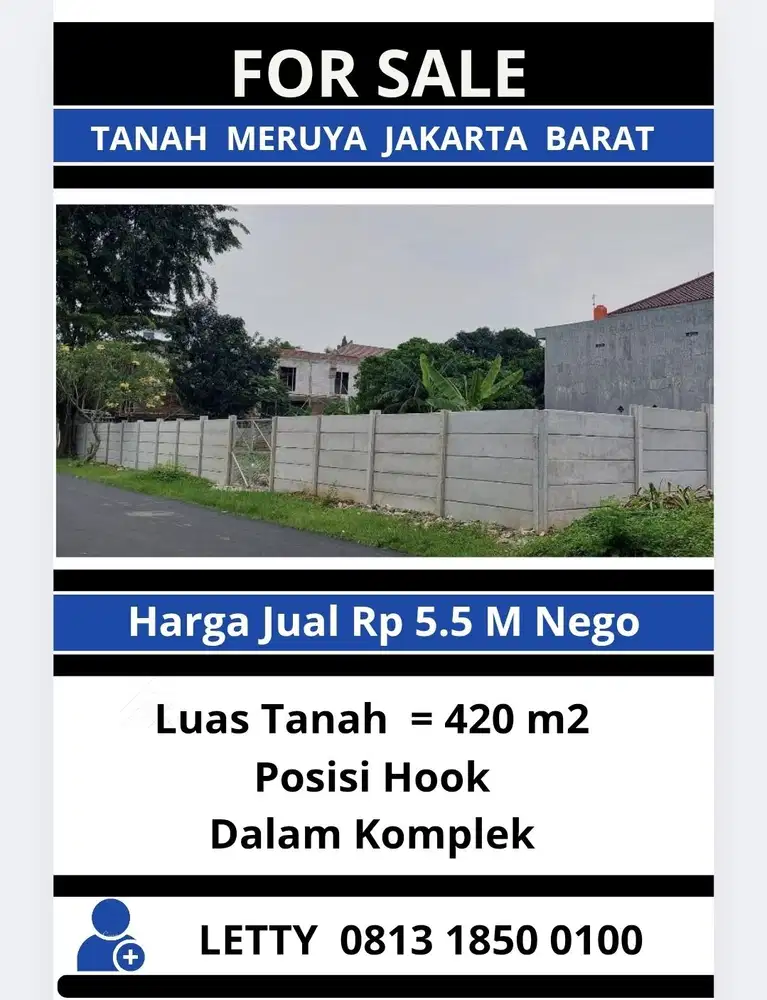 Tanah/Kavling Meruya Jakarta Barat Rp 5.5 M Nego