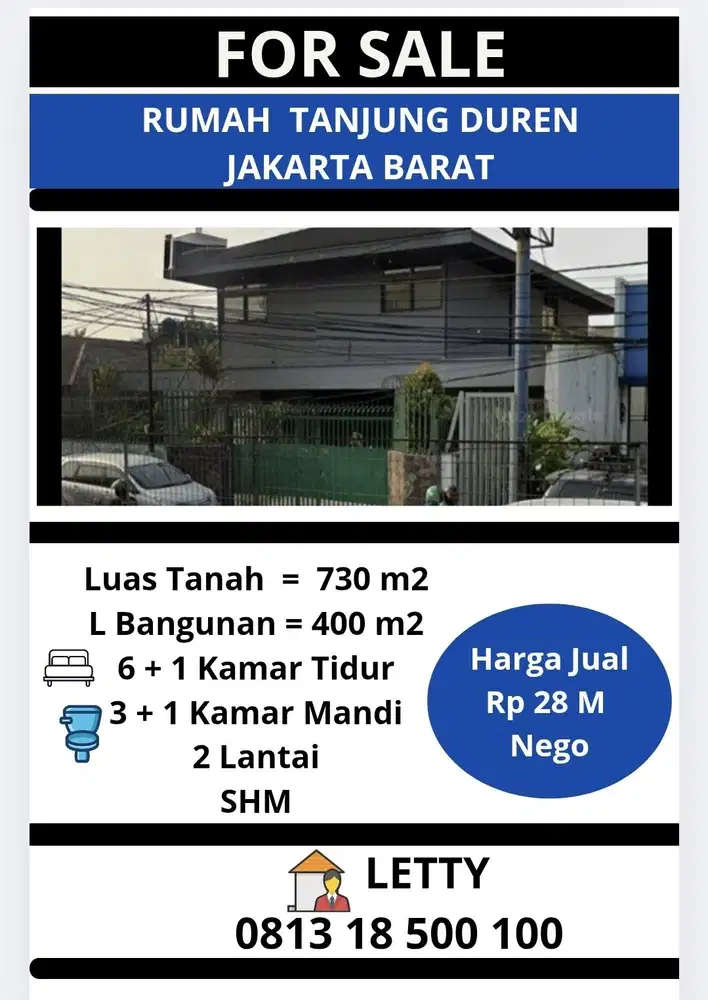 Rumah Tanjung Duren Jakarta Barat Rp 28 M Nego