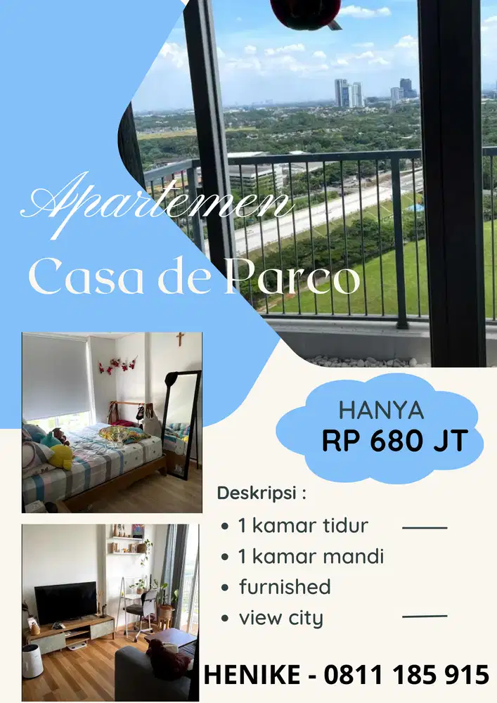 Jual Rugi Apartemen CAsa De PArco BSD TAngerang