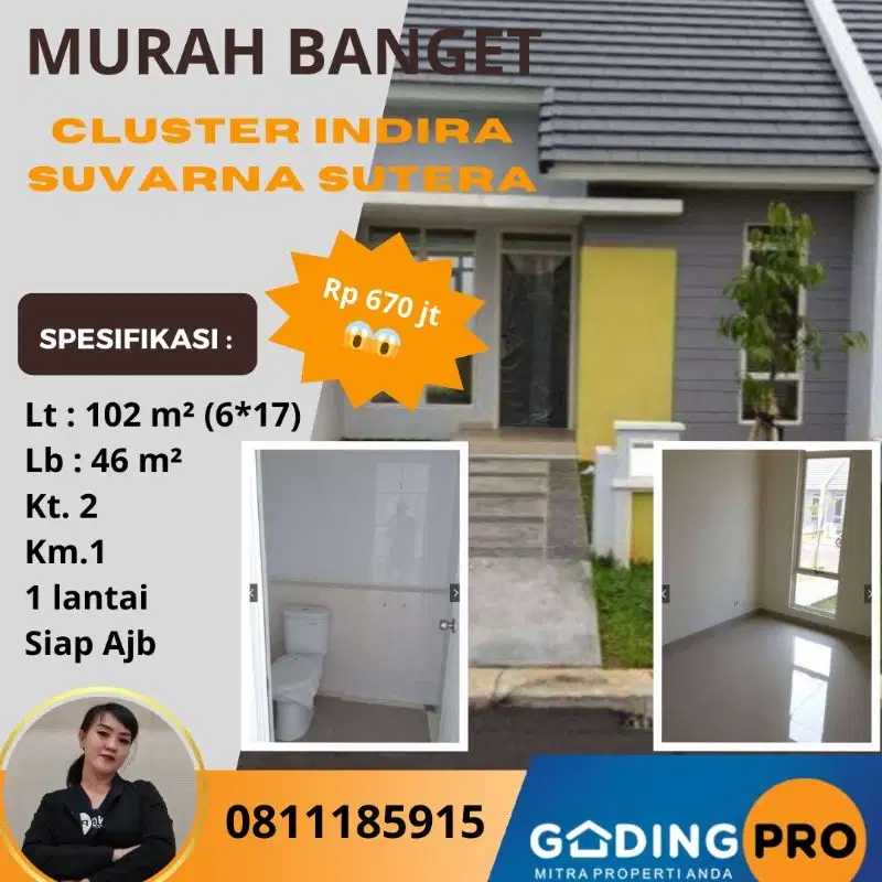 Murah Rumah Bagus Cluster Indira Lt. 102 Suvarna Sutera Tangerang