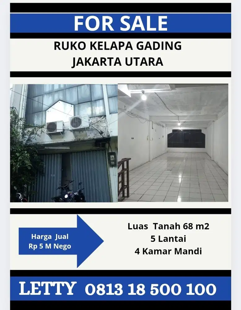 Ruko Kelapa Gading  Jakarta  Utara Rp 5 M Nego