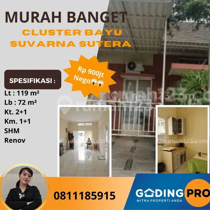 Rumah Cluster Bayu Lt. 119 Renov SHM Suvarna Sutera CIkupa Tangerang