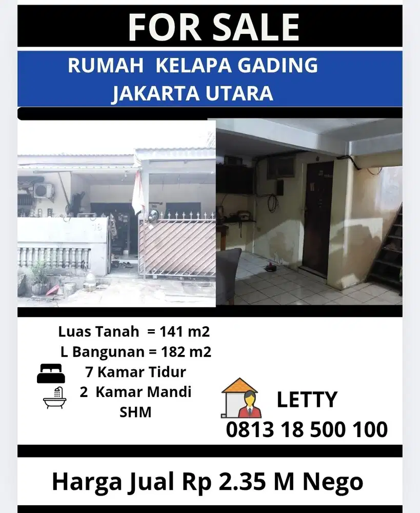 Rumah Kelapa Gading Jakarta Utara Rp 2.35 M Nego