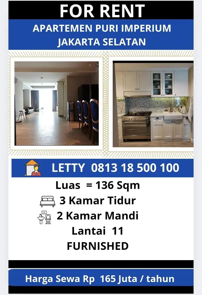 Apartemen Puri Imperium Jakarta Selatan Rp 165 Juta / tahun