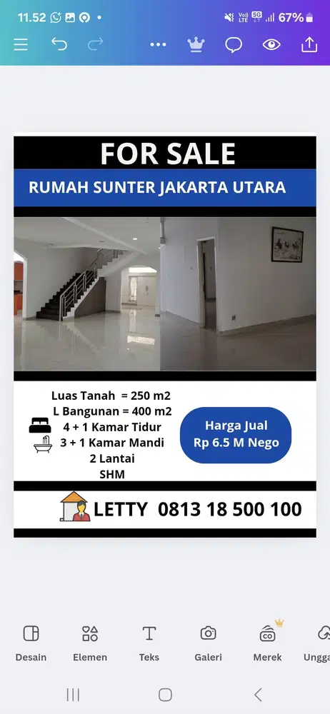Rumah Sunter Jakarta Utara Rp 6.5 M Nego