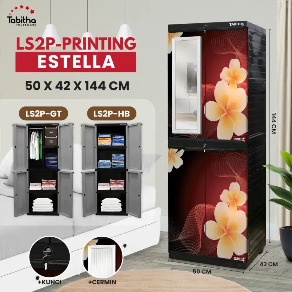 Lemari baju 2 pintu kaca panjang gantungan