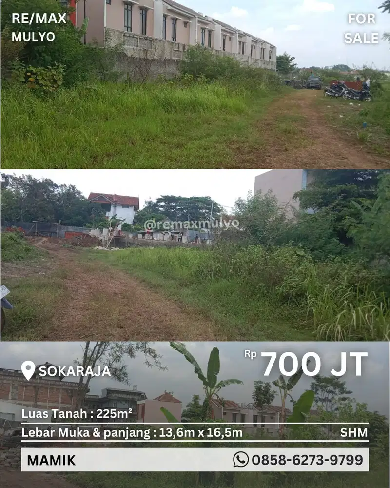 Dijual Tanah Seluas 225m1 Lokasi Strategis Area Sokaraja