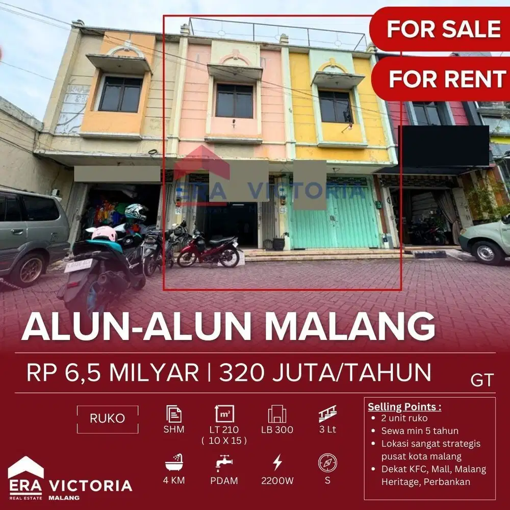 Dijual 2 unit ruko 3 lt alun2 malang strategis