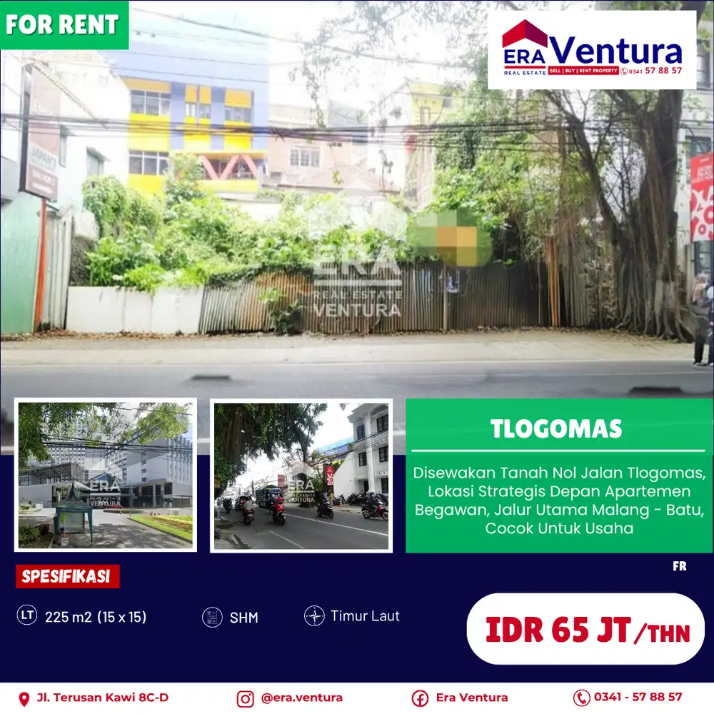 Disewakan Tanah Nol Jalan Tlogomas, Depan Apartemen Begawan