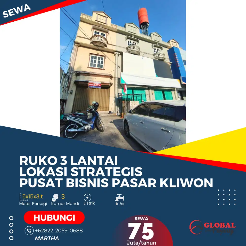 Ruko 3 Lantai Strategis Pusat Bisnis Pasar Kliwon
