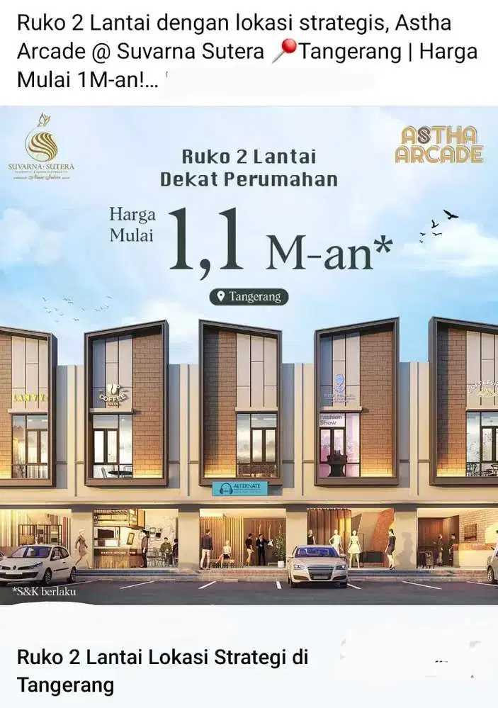 Jual perdana Ruko astha arcade