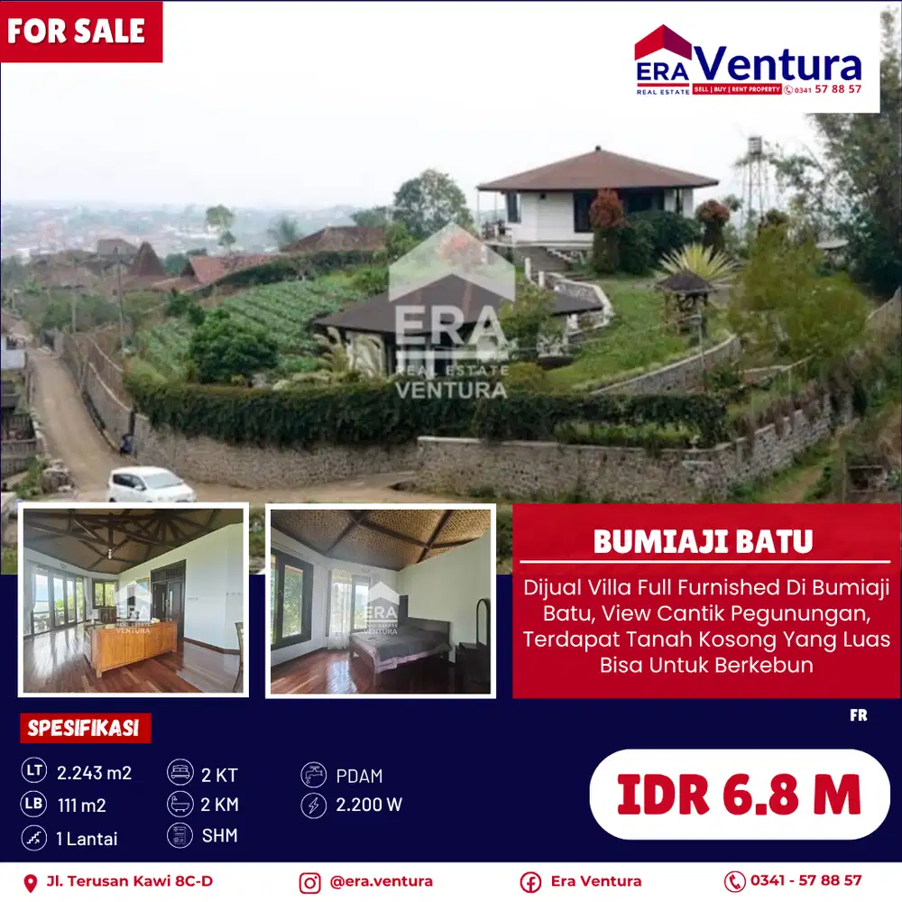 Dijual Villa Full Furnished Di Bumiaji Batu, View Pegunungan
