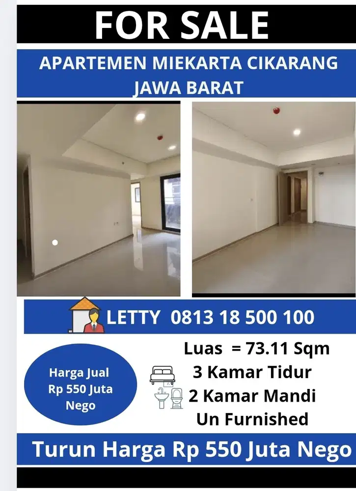 Apartrmen Miekarta 3 BR Cikarang Jawa Barat Rp 550 Juta Nego