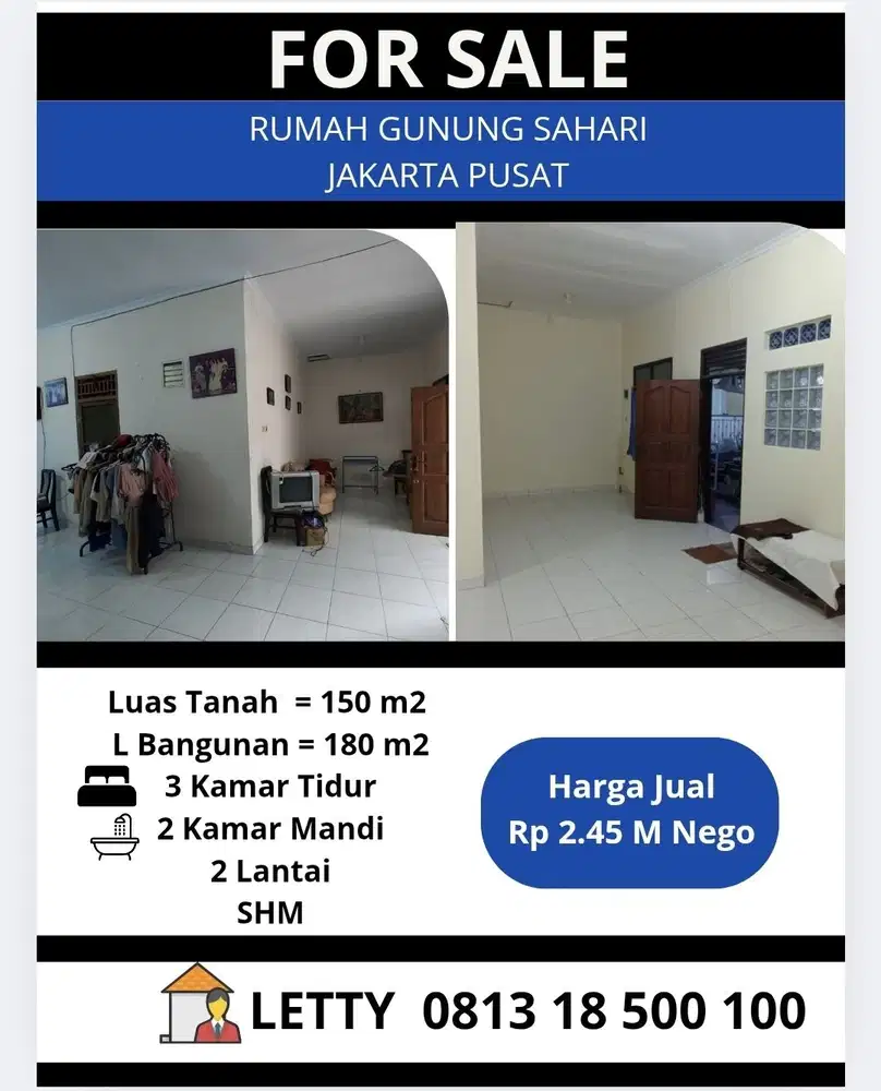 Rumah Gunung Sahari Jakarta Pusat Rp 2.45 M Nego