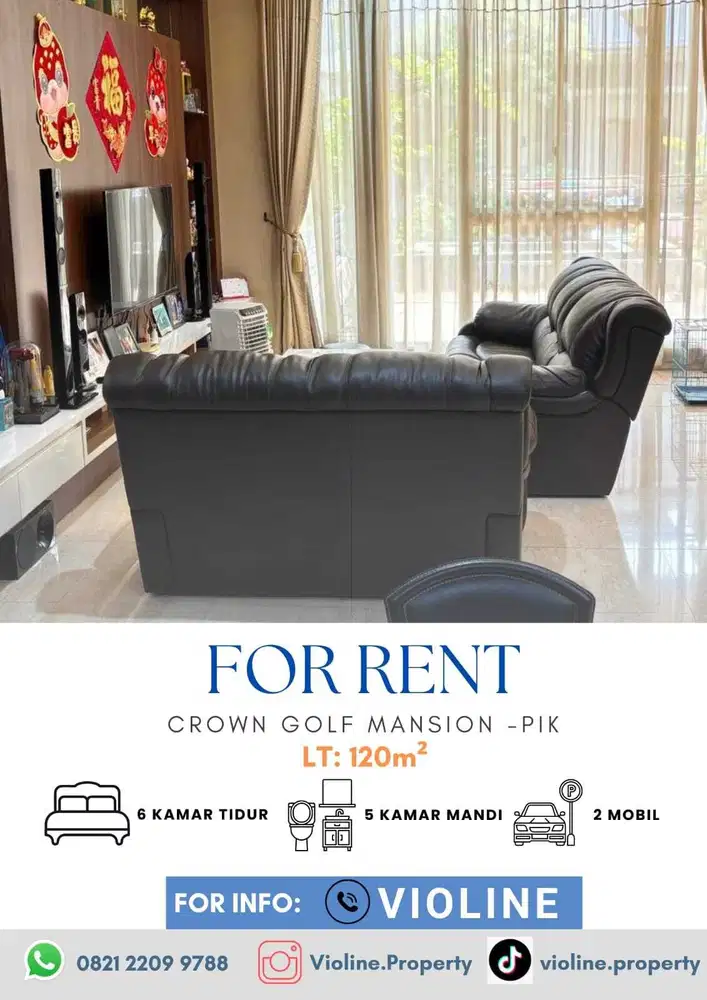 Disewakan Rumah Crown Golf Mansion PIK furnish rapi siap huni