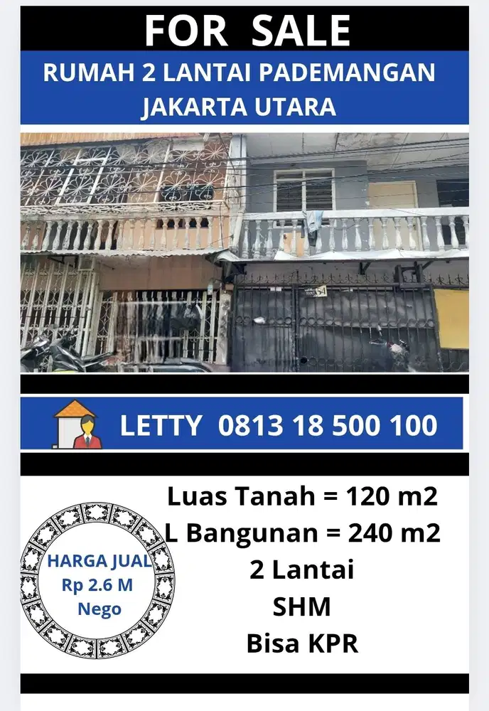 Rumah Hitung Tanah Pademangan Jakarta Utara Rp 2.6 M Nego
