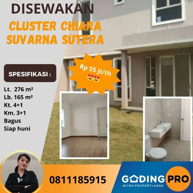 Disewakan Rumah Cluster Chiara Lt.12x23 Suvarna Cikupa Tangerang