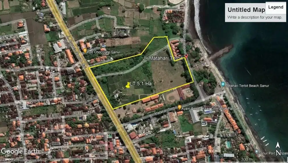 LAHAN LOKASI PINGGIR JALAN UTAMA PANTAI MATAHARI TERBIT SANUR
