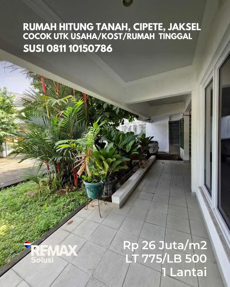 DIJUAL RUMAH HITUNG TANAH DEKAT KE CIPETE RAYA DAN FATMAWATI