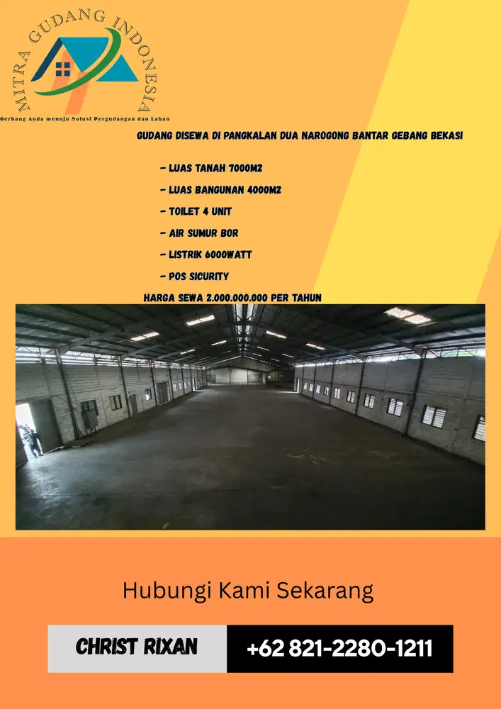 Gudang disewa di Pangkalan dua narogong bantar gebang bekasi