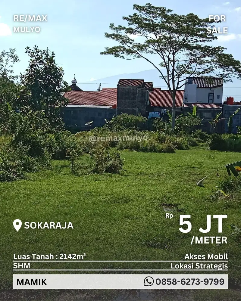 Dijual Tanah Seluas 2142 m2 Area Sokaraja