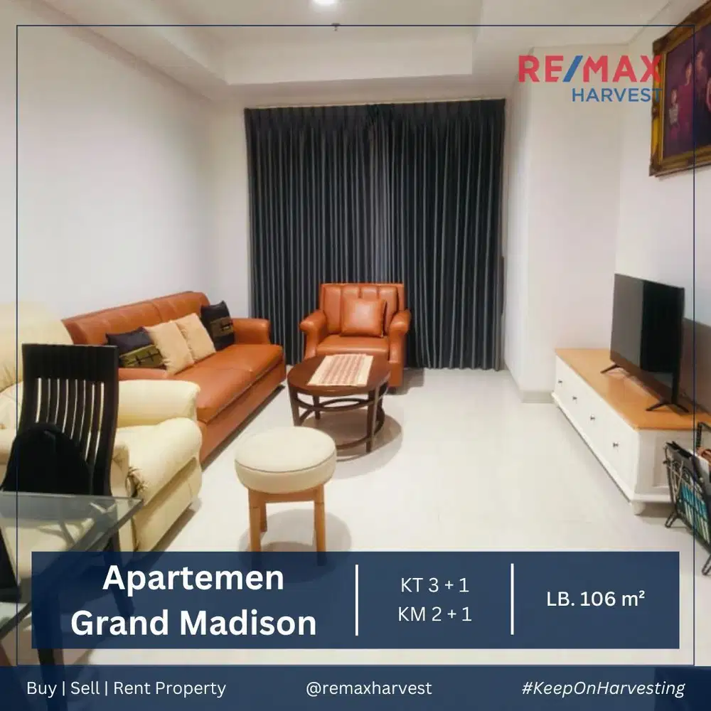 DIJUAL HARGA RUGI APARTEMEN GRAND MADISON 3+1BR BEST VIEW JAKBAR