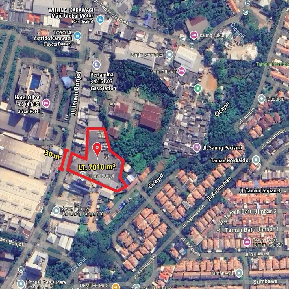 Disewakan/ Dijual Tanah+Gudang Bagus Ex Mobil di Karawaci, Tangerang