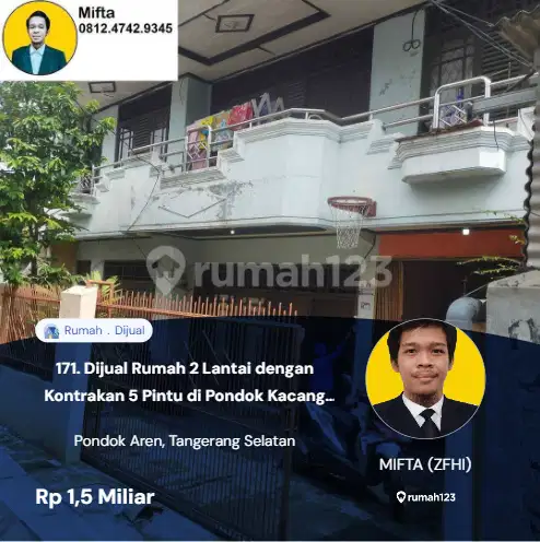 171. Dijual Rumah 2 Lantai dengan Kontrakan 5 Pintu di Pondok Kacang
