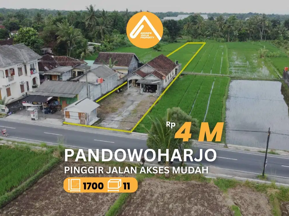 Jual Tanah Pinggir Jalan Pandowoharjo View Sawah Gunung Parit Mengalir