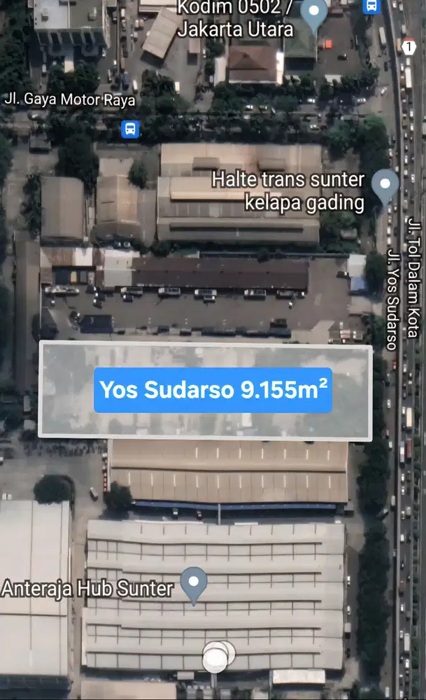 Tanah dibawah NJOP Yos Sudarso Sunter 9.155m² hadap Timur