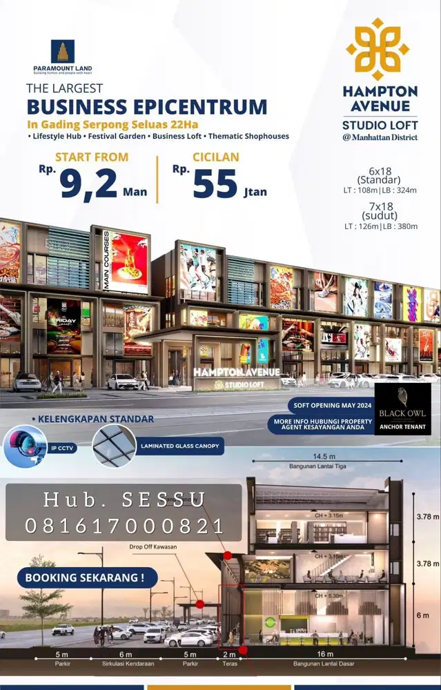 Ruko Hampton Studio Loft di Gading Serpong 6x18