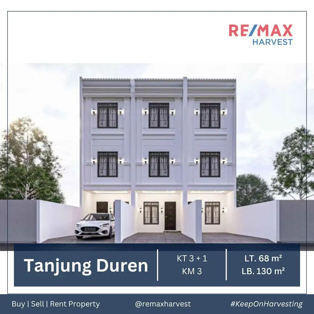 RUMAH BARU HADAP UTARA DI TANJUNG DUREN, LEBAR JALAN 2 MOBIL - SHM