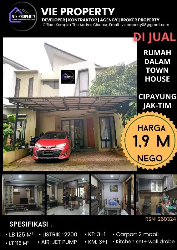 BANTING HARGA DIJUAL CEPAT Rumah dalam town house di Bambu Apus JakTim