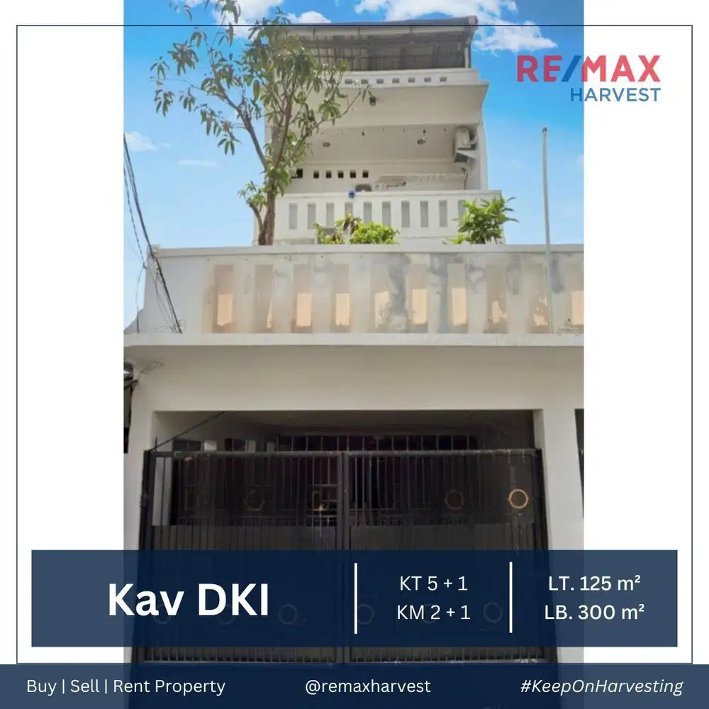 TERMURAH, RUMAH 5 KAMAR 5x25 METER, HADAP TIMUR DI KAV. DKI, MERUYA