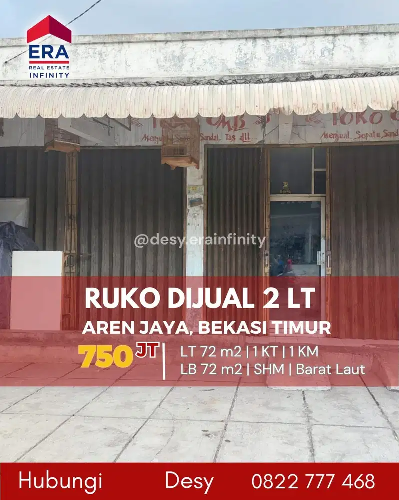 Dijual Murah Ruko 2 Lt Strategis Kawasan Ramai Aren Jaya Bekasi Timur