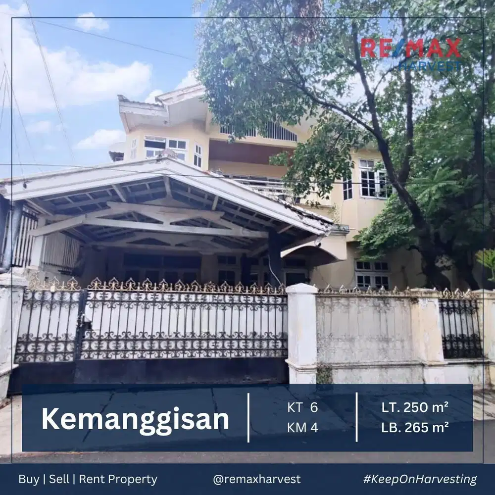 RUMAH LUAS 250 METER PINGGIR JALAN HADAP TIMUR, KEMANGGISAN