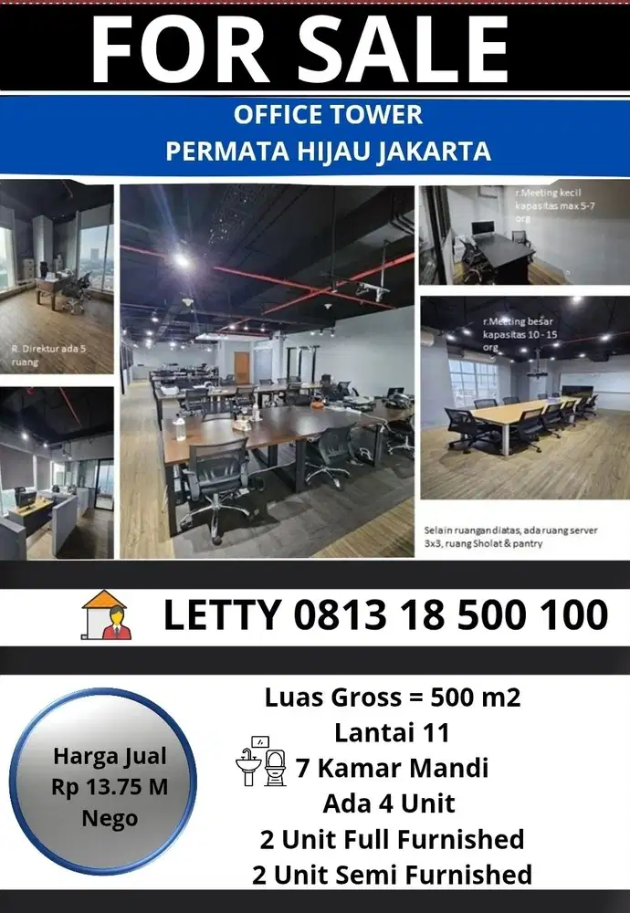 Office Tower Permata Hijau Jakarta Selatan Rp 13.75 M Nego