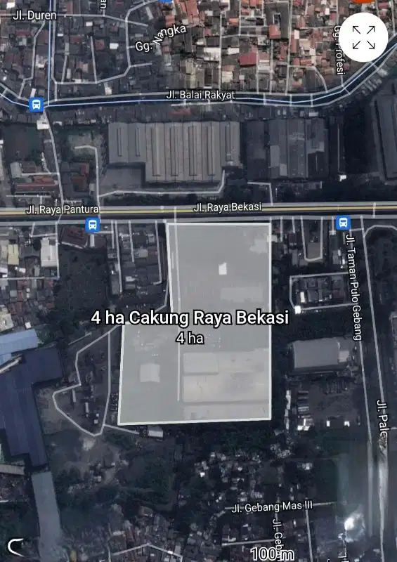 Tanah Jl Raya Bekasi Ujung Menteng Cakung 4ha hadap Utara