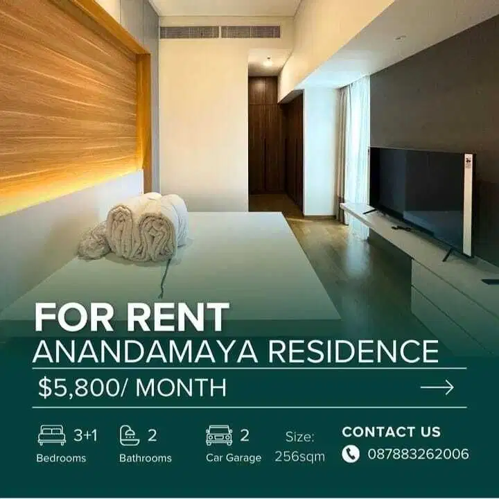 Disewa Apartemen Anandamaya Residence 3+1BR Uk256m2 Furnished Jakpus