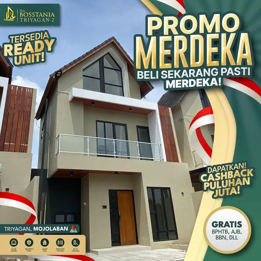 Hunian Premium 2 Lantai dekat UNS, Promo Merdeka Cashback 80 Juta Fix