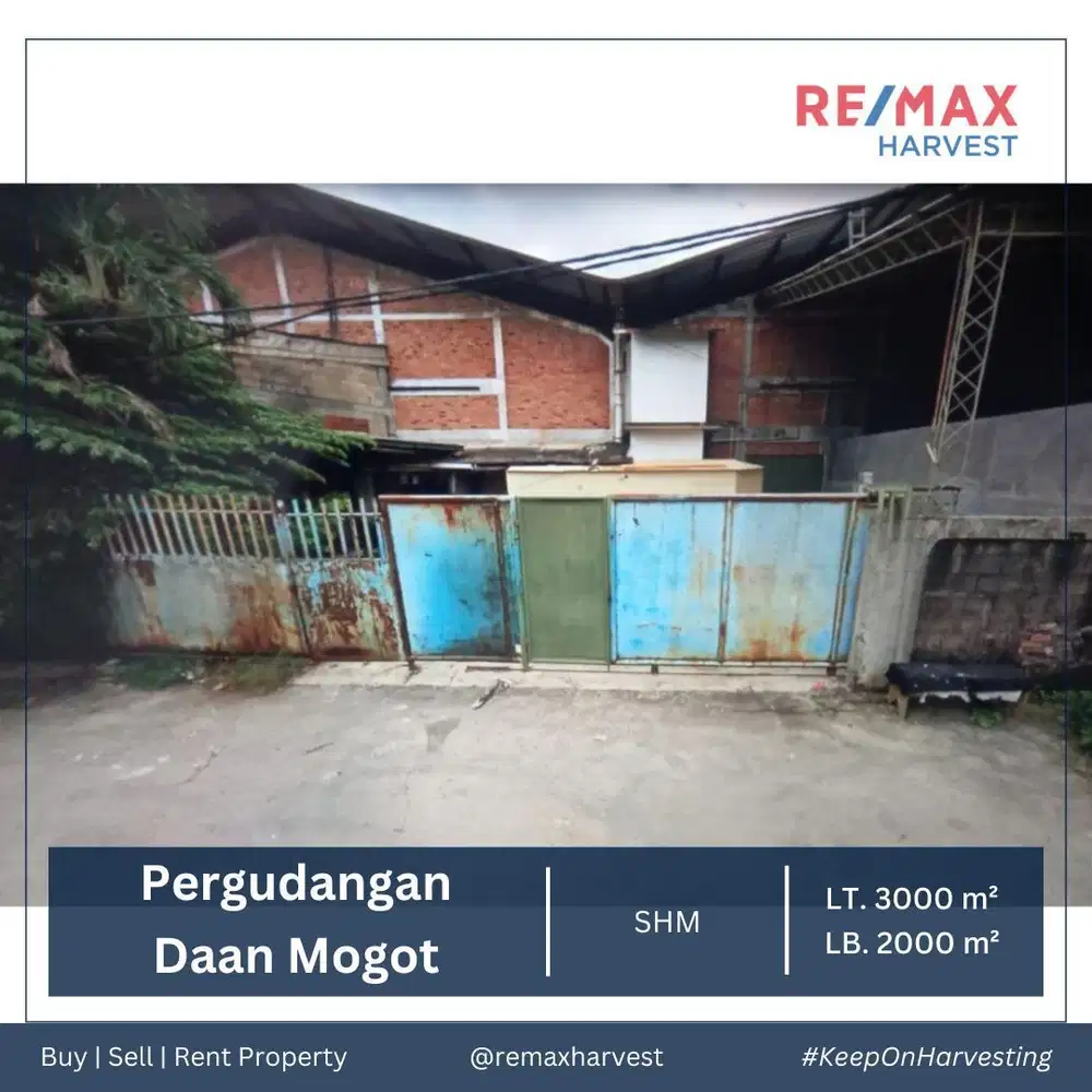 GUDANG MURAH DIBAWAH HARGA NJOP, LUAS 3000 METER, SHM, DI DAAN MOGOT