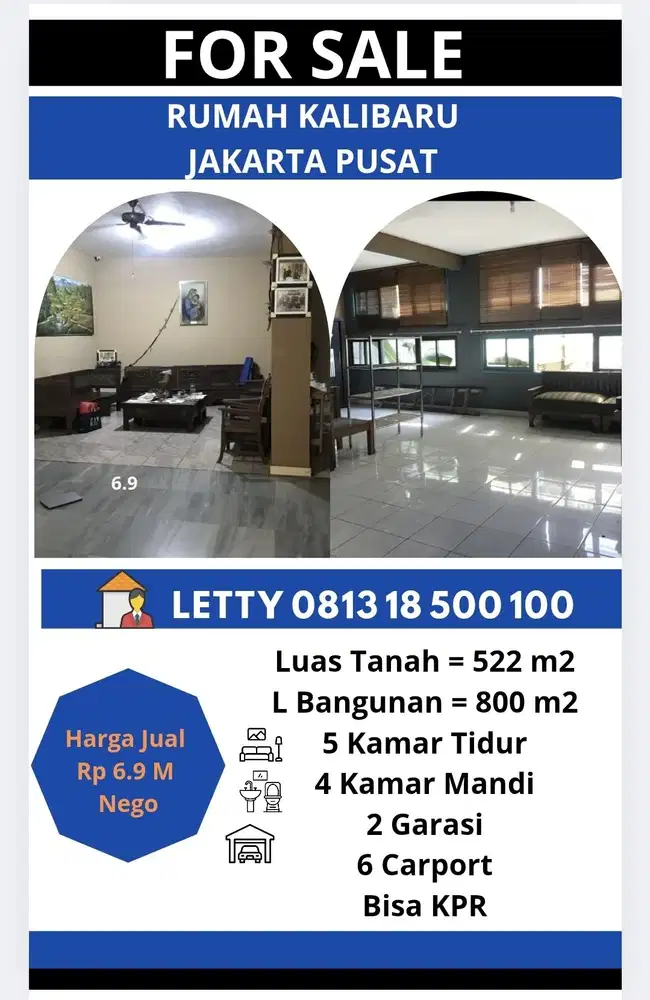 Rumah 2 Lantai Kalibaru Jakarta Pusat Rp 6.9 M Nego