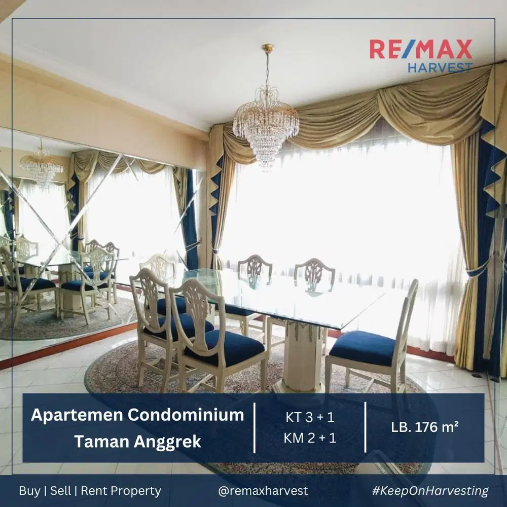 DIJUAL APARTEMEN CONDOMINIUM TAMAN ANGGREK 2 UNIT JADI 1 FULL FURNISH