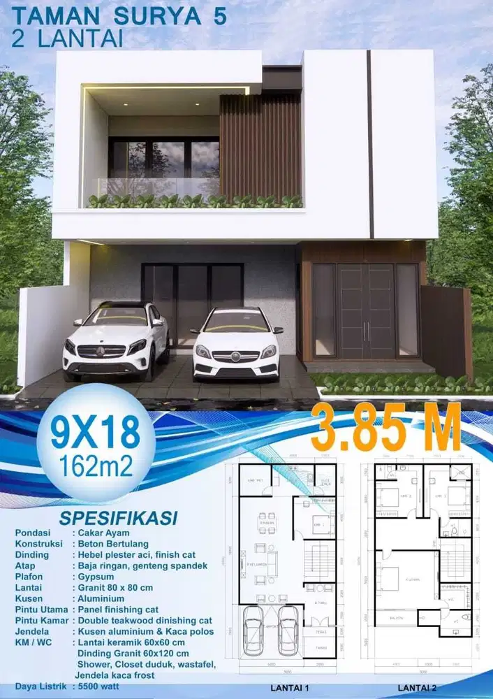 DIJUAL RUMAH BARU MINIMALIS 2 LANTAI HARGA MURAH DI TAMAN SURYA 5