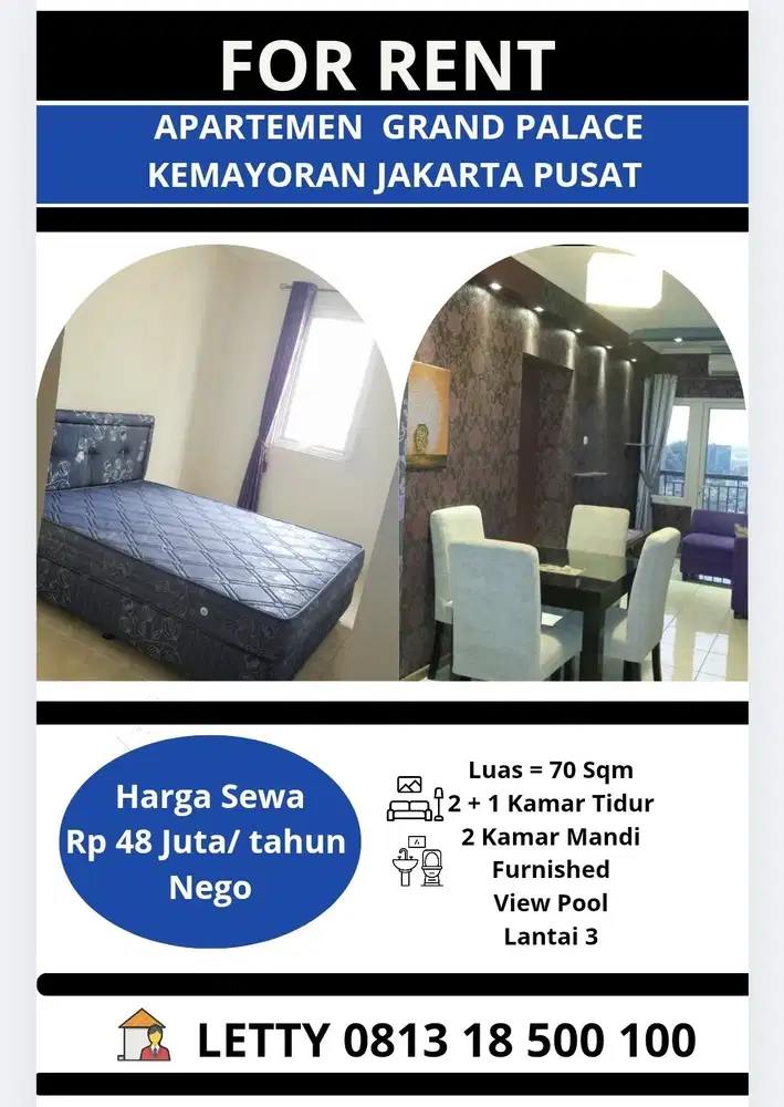 Apartemen Grand Palace Kemayoran Jakarta Rp 48 Juta/ tahun Nego