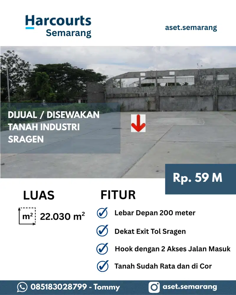 Jual Tanah Luas 2 Hektar Strategis Solo Sragen Bisa Nego