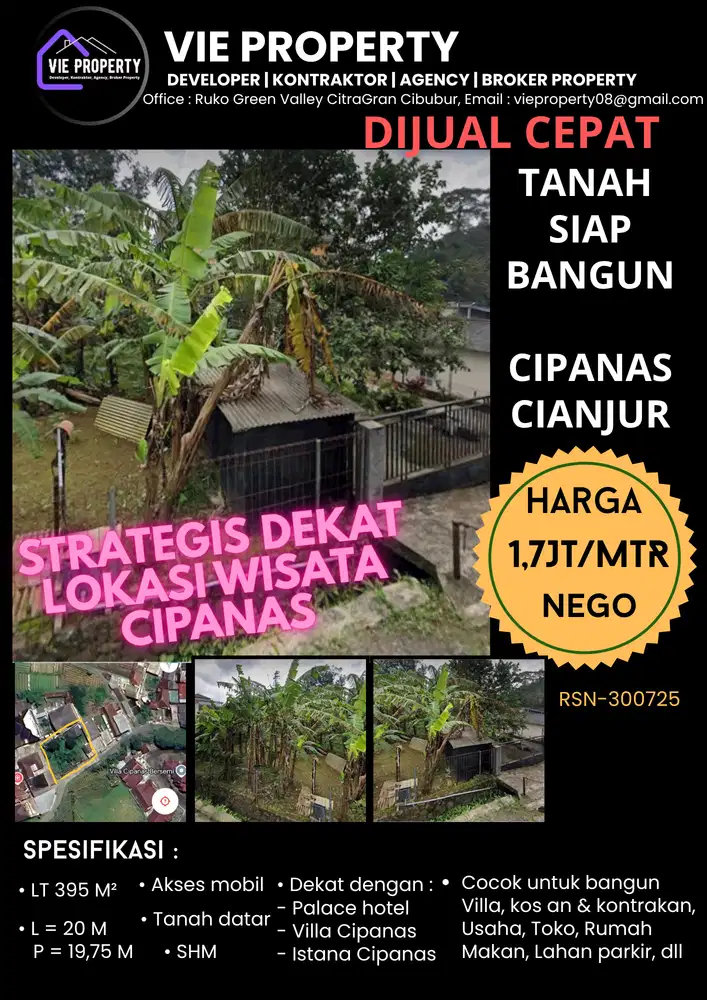 Harus segera laku buat berobat, tanah strategis lokasi wisata cipanas