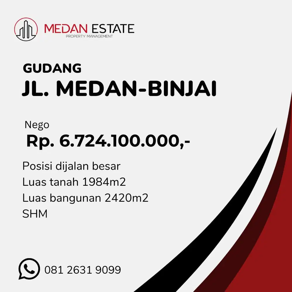 Dijual    Gudang Jl. Medan-Binjai